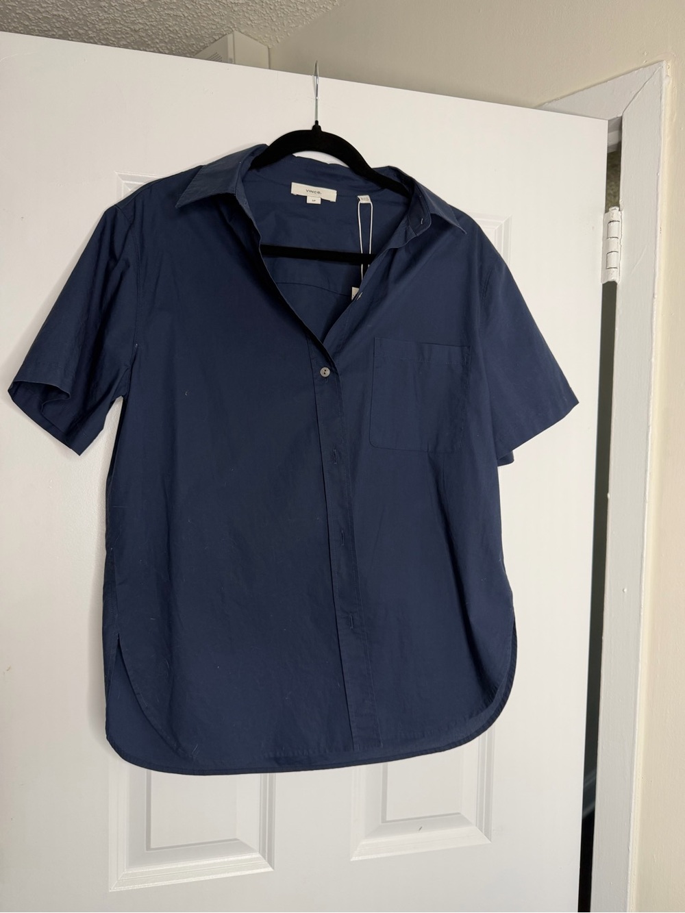 Vince Women’s Short-Sleeve Navy Button-Up Shirt